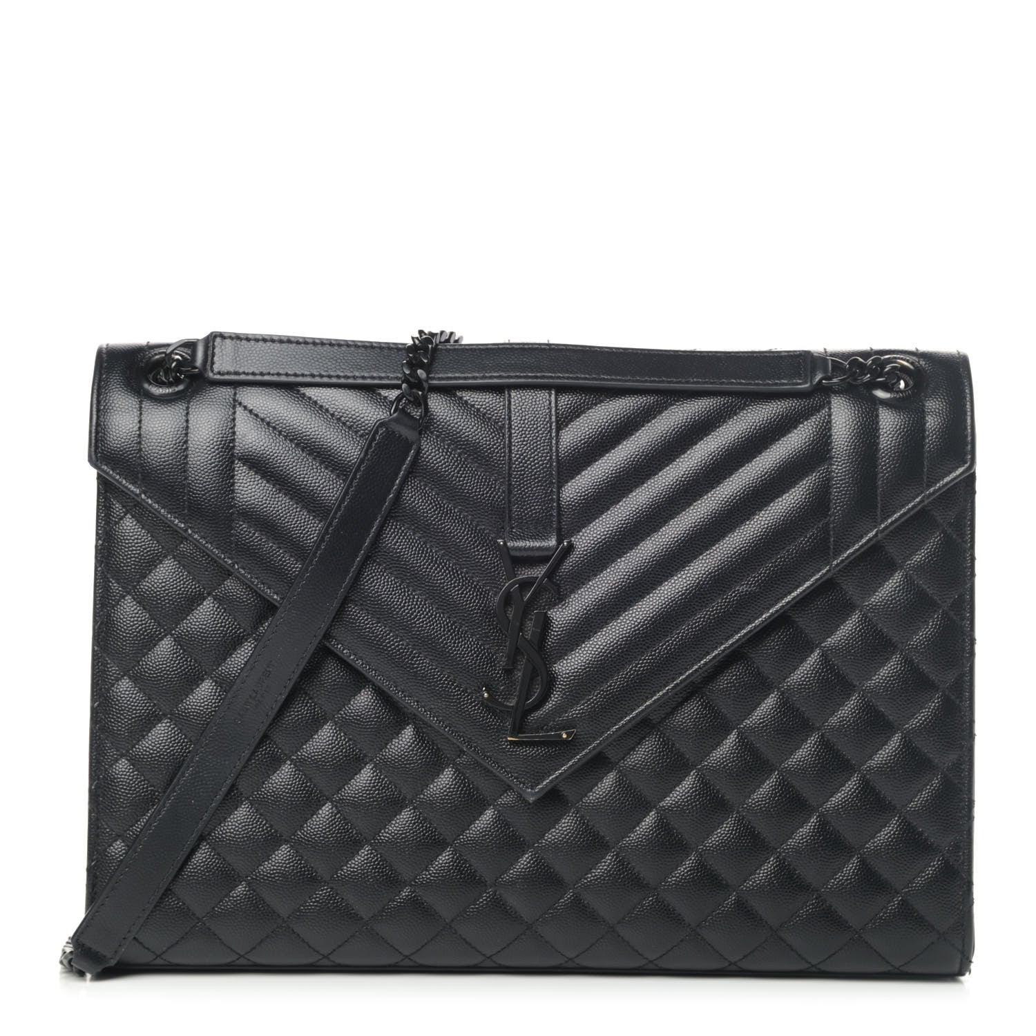 Saint Laurent Grain De Poudre Textured Mixed Matelasse Large Triquilt Monogram Monochrome Satchel Black 1 of 10