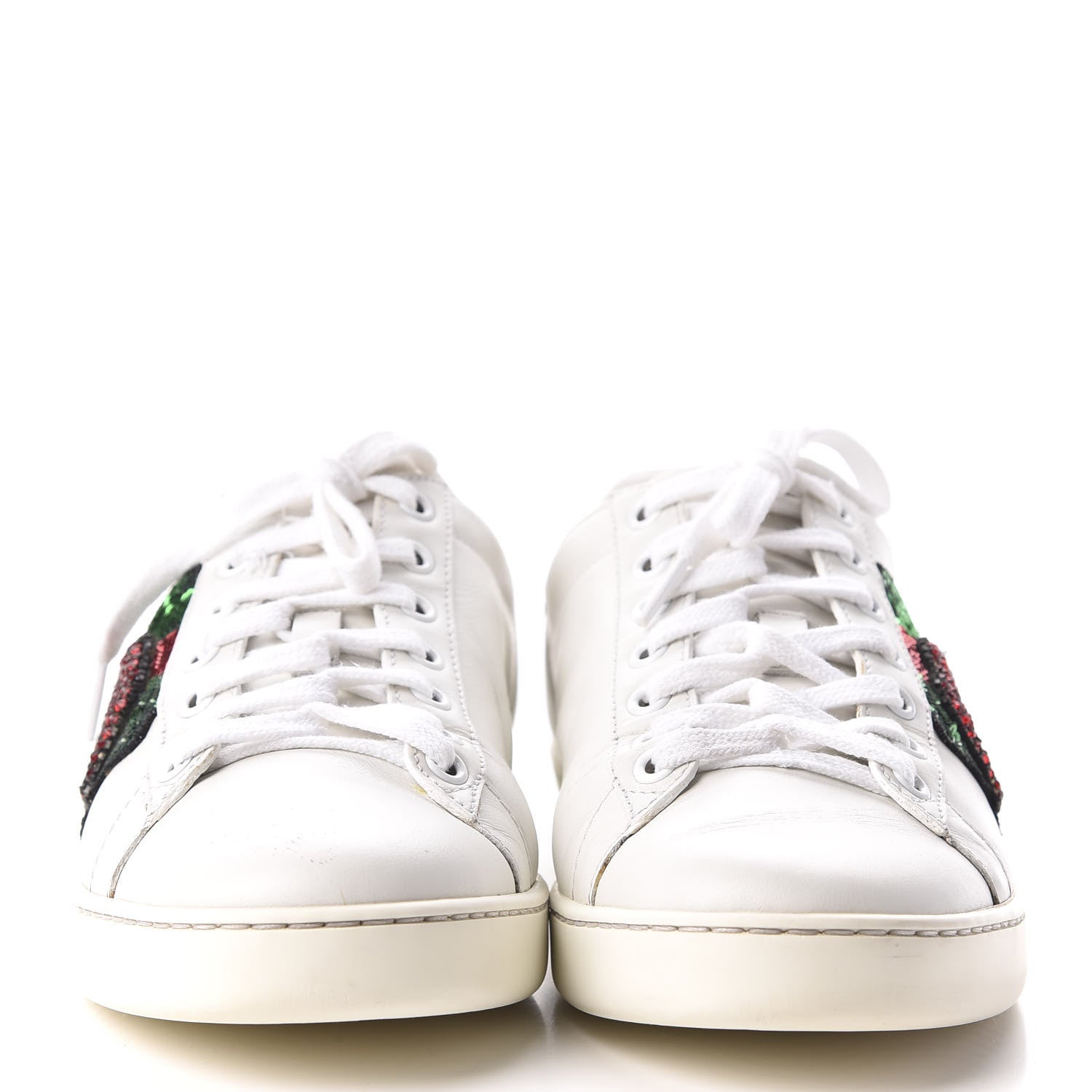 Gucci Calfskin Web Crystal Womens Mouth Ace Sneakers 37 White 3 of 8