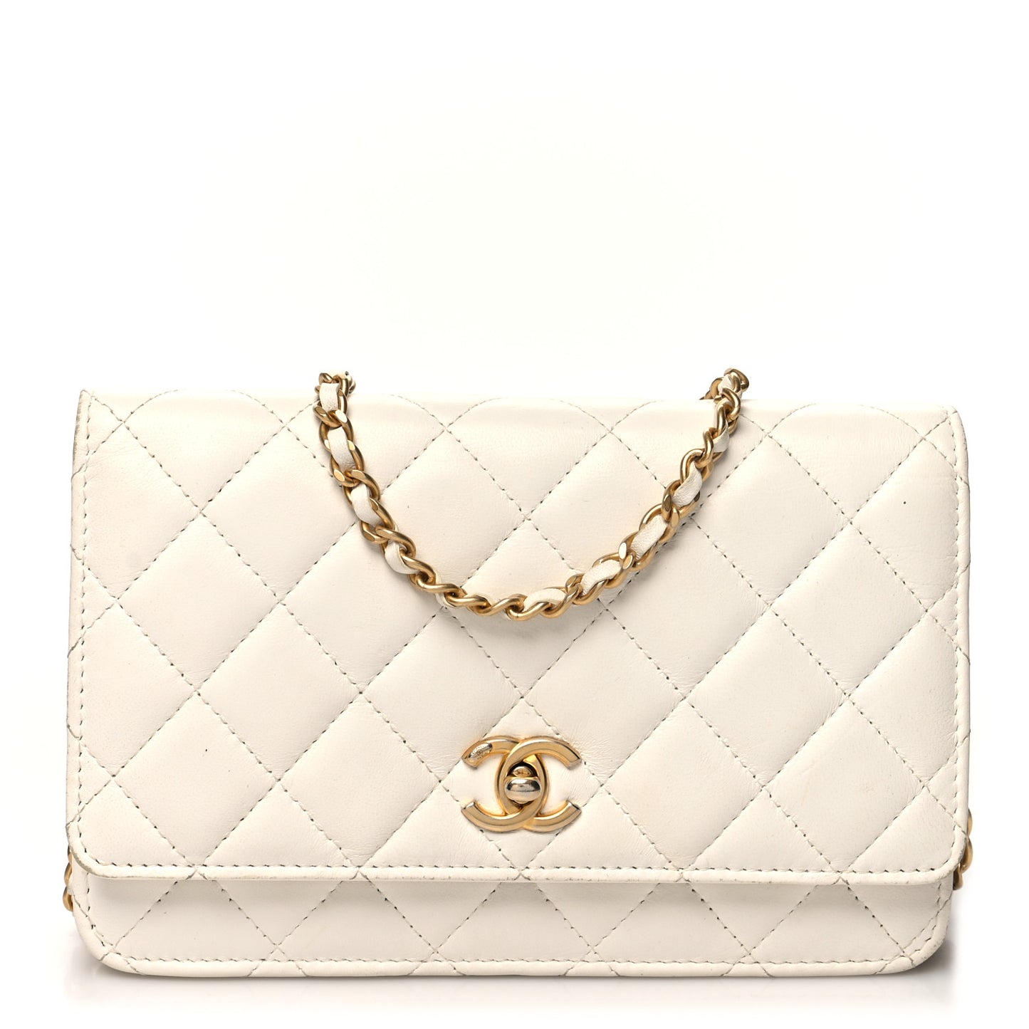 Lambskin Quilted CC Pearl Crush Wallet on Chain WOC White