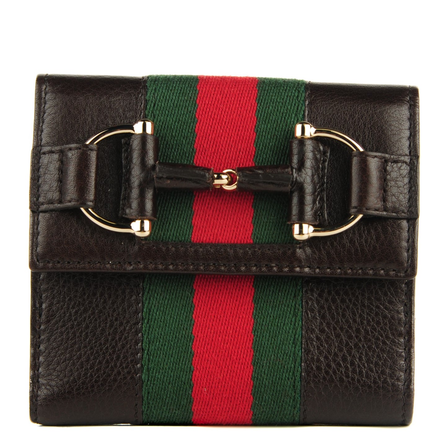 Calfskin Web Horsebit French Flap Wallet Brown
