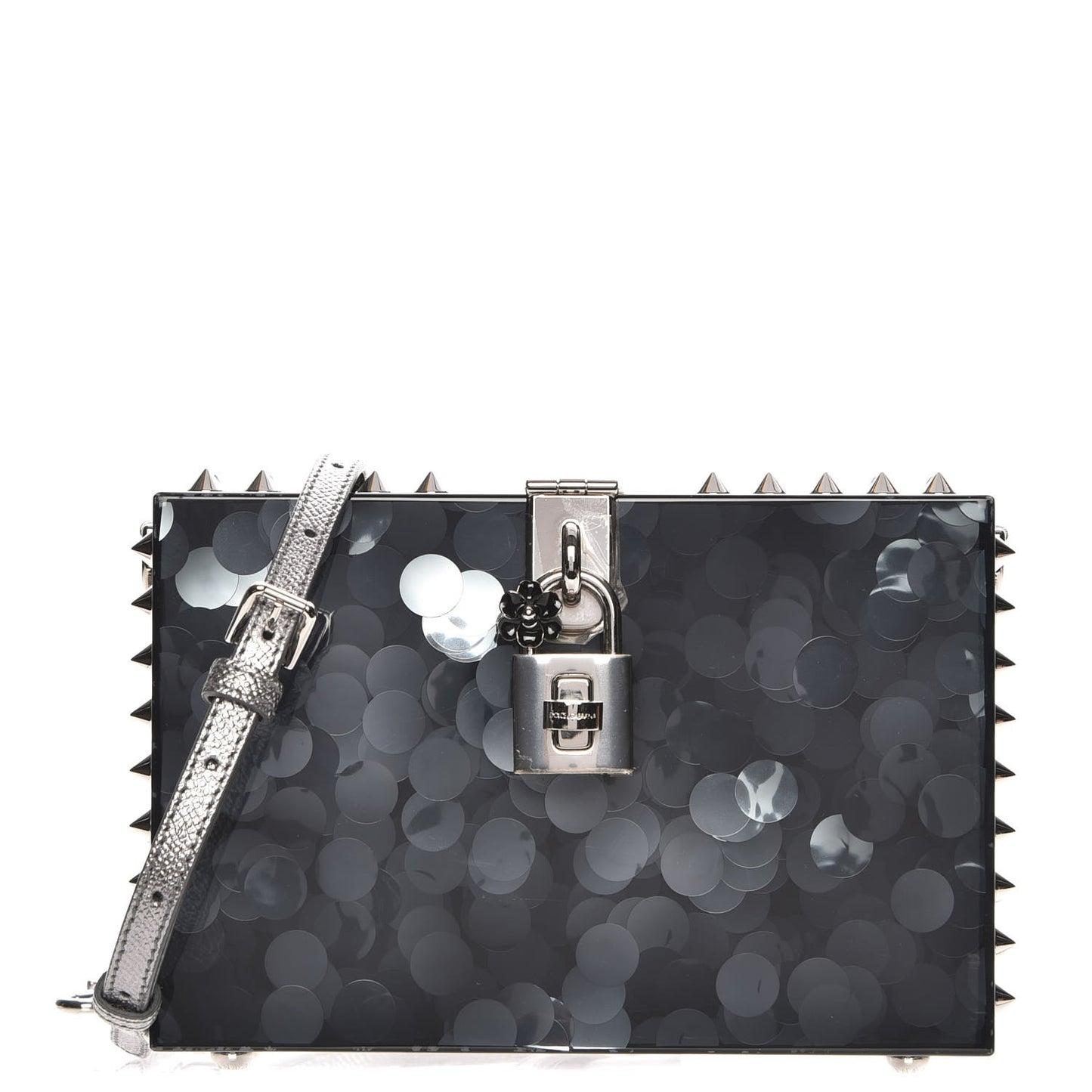 Lucite Spiked Perspex Crossbody Clutch Gunmetal
