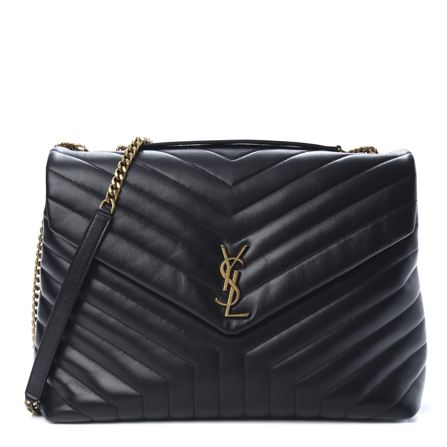 Calfskin Y Quilted Monogram Large Loulou Chain Satchel Black