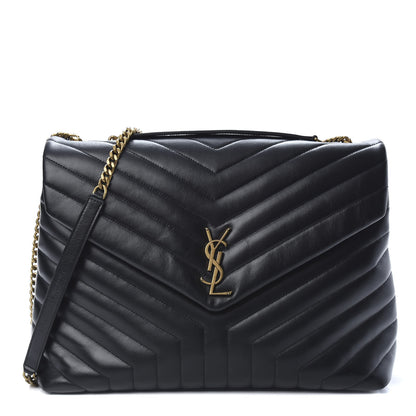 Saint Laurent Calfskin Y Quilted Monogram Large Loulou Chain Satchel Black 1 of 11