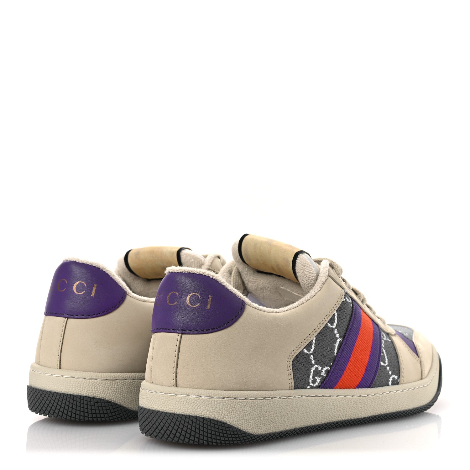 Gucci Calfskin Lame GG Monogram Web Womens Screener Sneakers 39.5 Blue Silver Dusty Milk Shine Purple 5 of 11