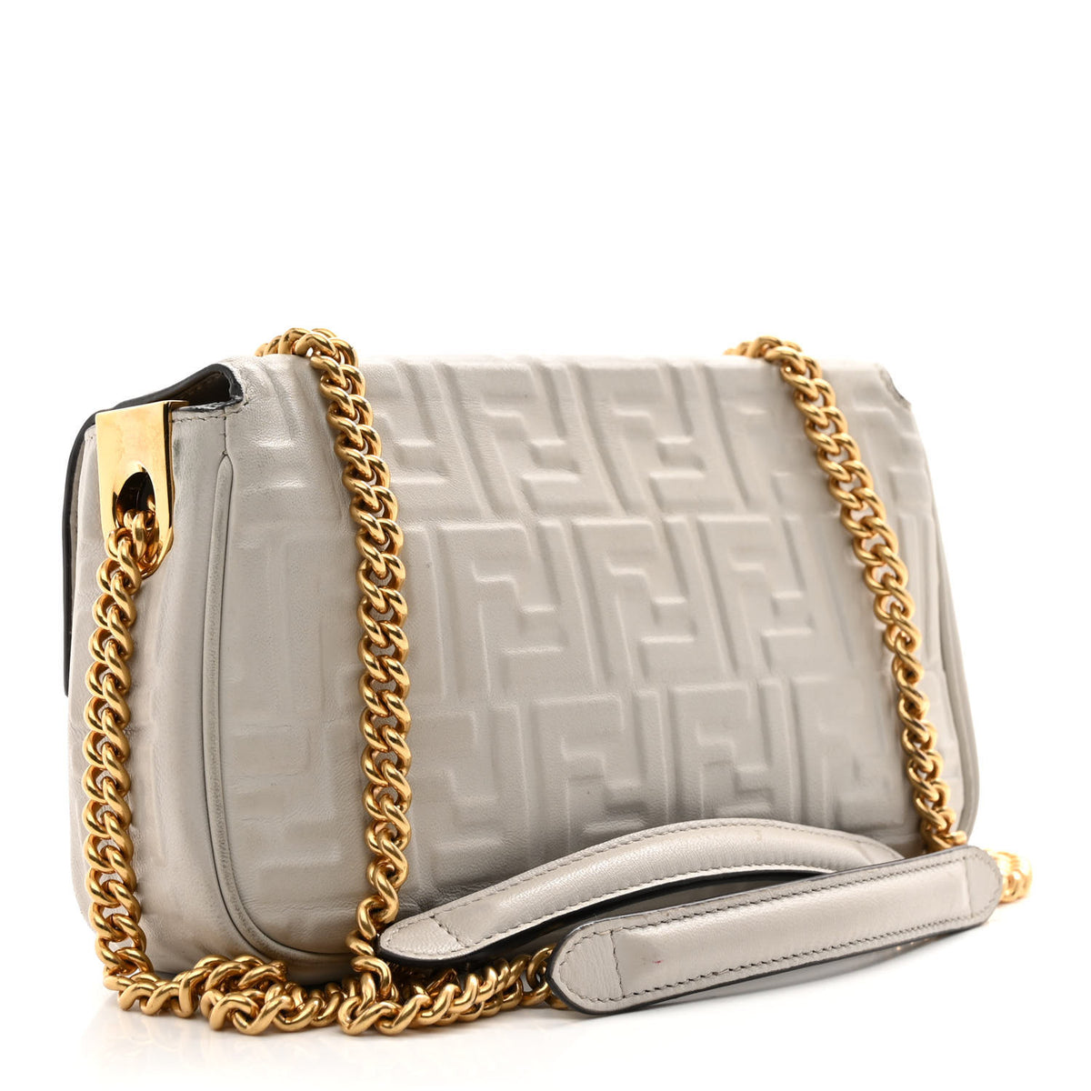 Fendi Nappa Small FF Embossed Midi Chain Baguette Ghiaia 2 of 12