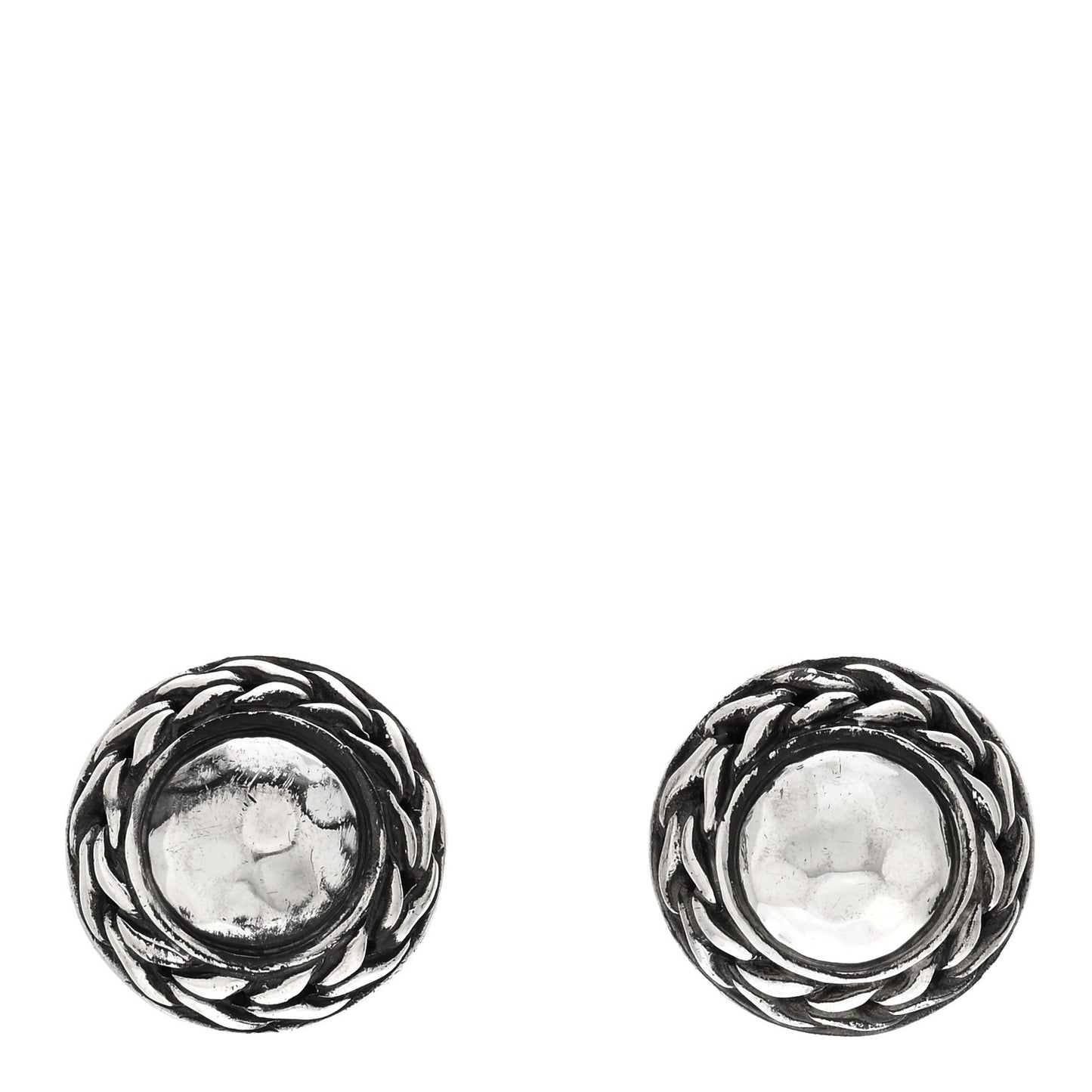Sterling Silver Classic Chain Round Hammered Stud Earrings