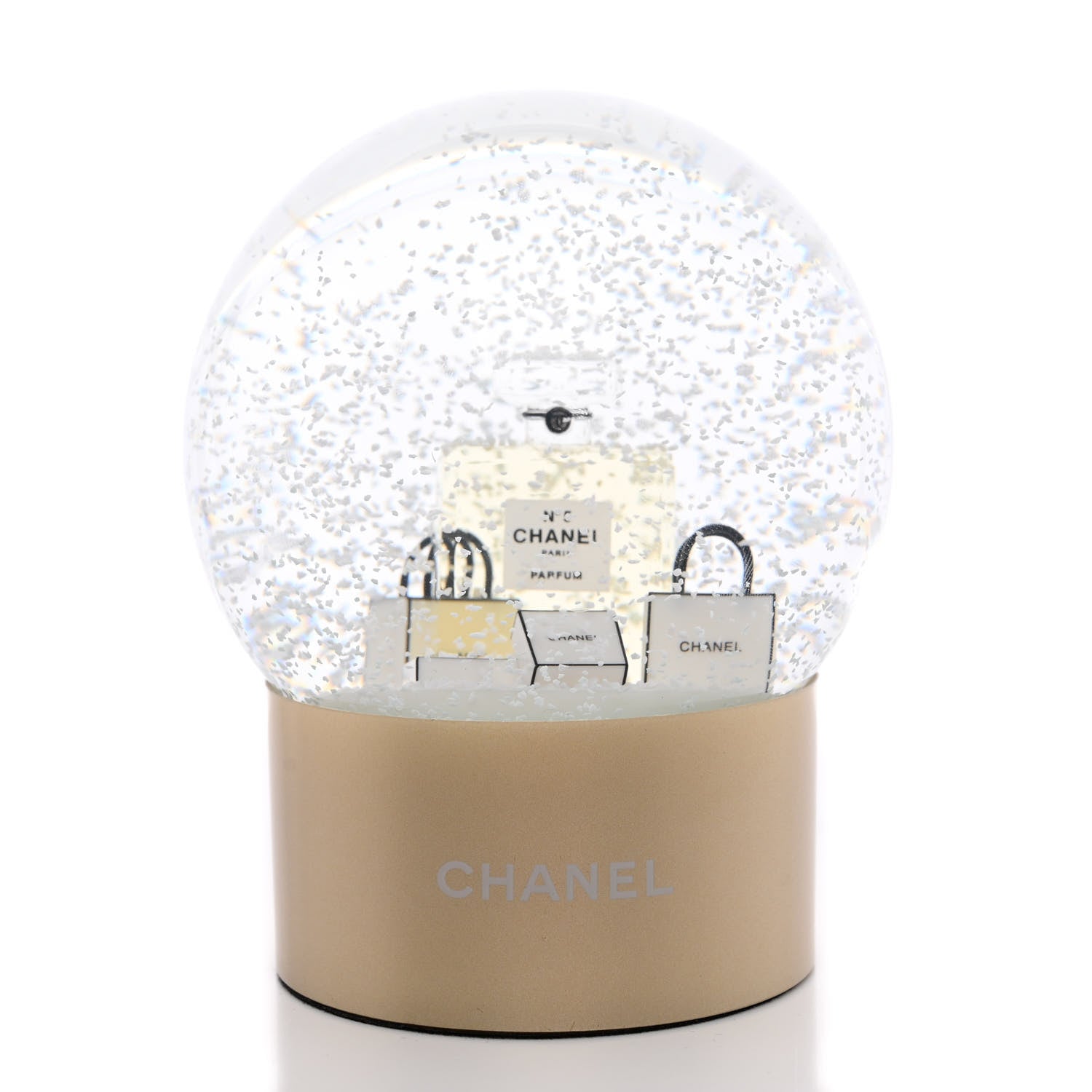 Chanel Glass N°5 Perfume Bottle Snow Globe Gold 3 of 8