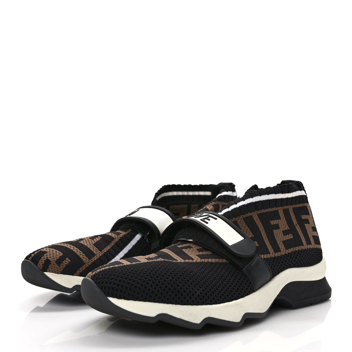 Fendi Stretch Yarn FF Stiff Band Rockoko Sneakers 35.5 Black White Tobacco 3 of 7