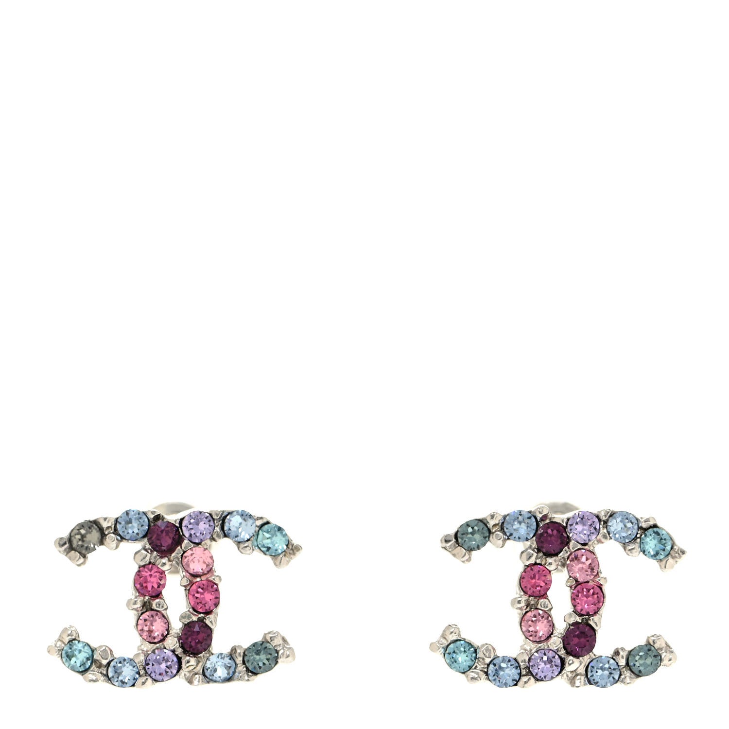 Chanel Crystal CC Earrings Silver Multicolor 1 of 4