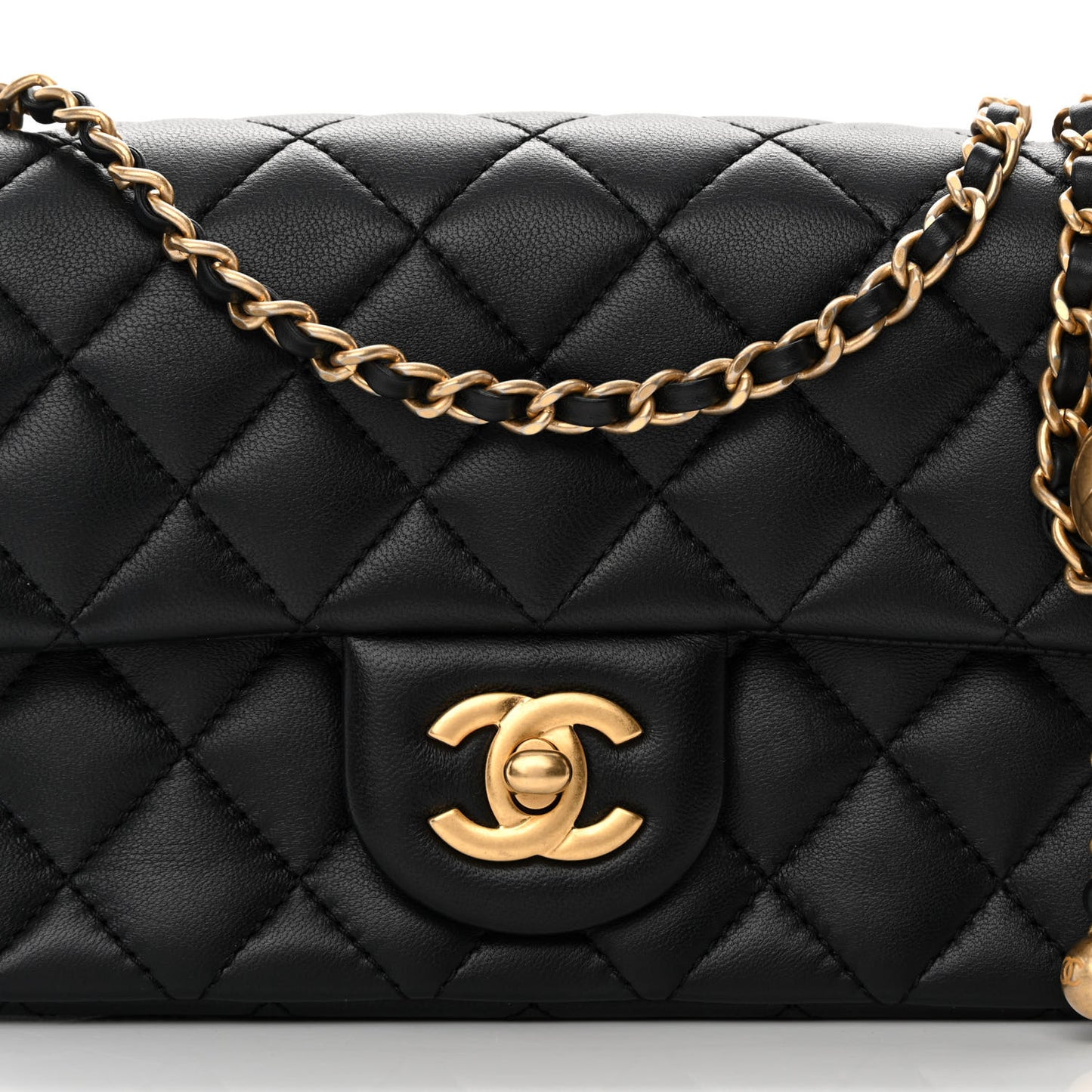 Lambskin Quilted Mini Rectangular Pearl Crush Flap Black