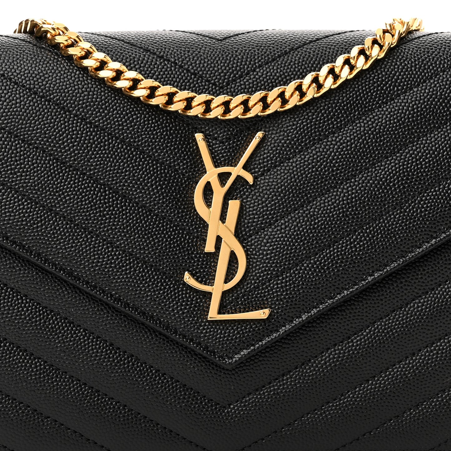 Grain De Poudre Matelasse Chevron Monogram Chain Wallet Black