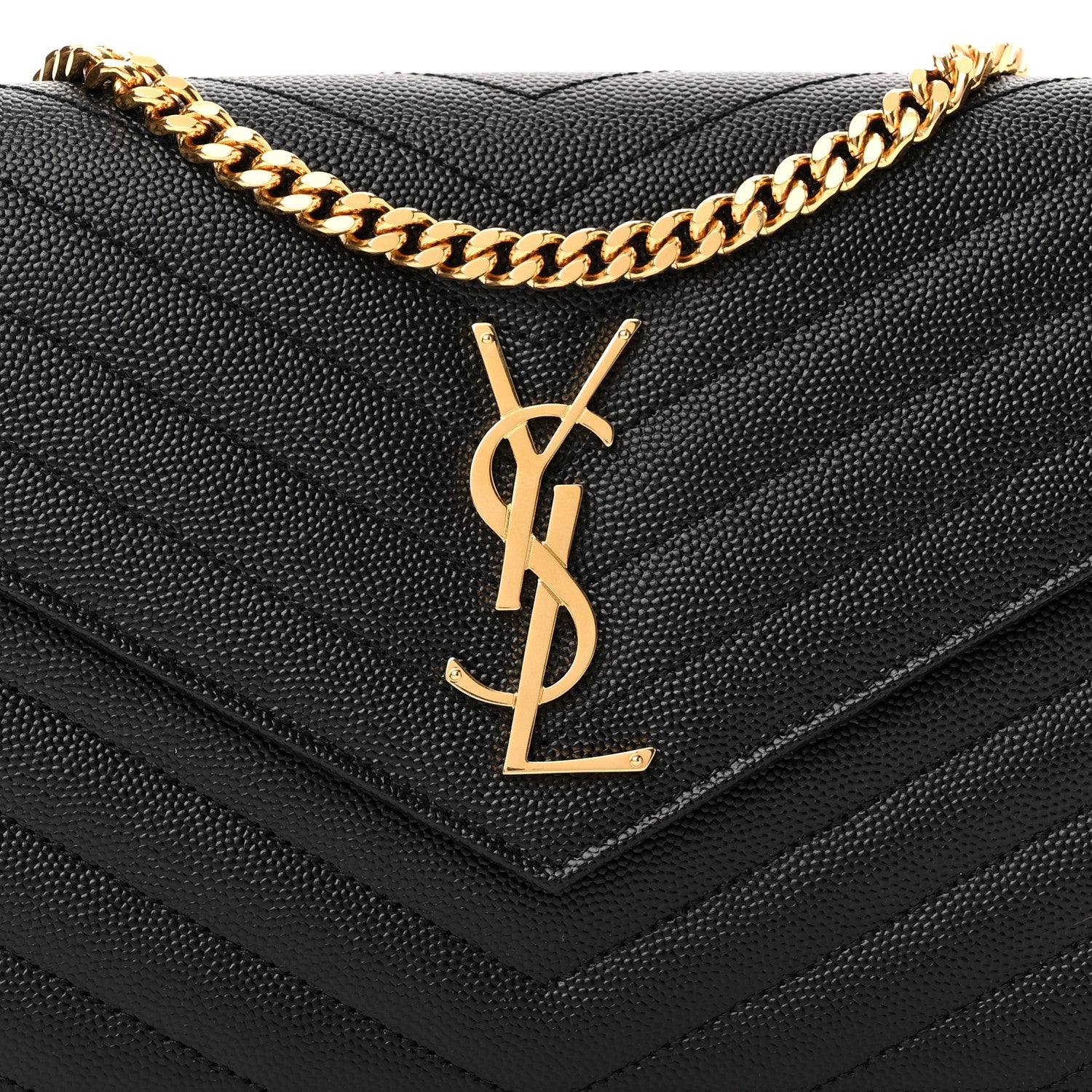 Saint Laurent Grain De Poudre Matelasse Chevron Monogram Chain Wallet Black 7 of 10