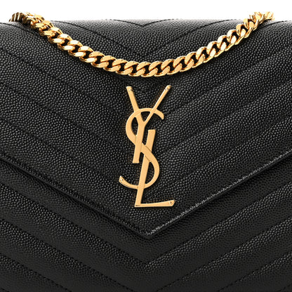 Saint Laurent Grain De Poudre Matelasse Chevron Monogram Chain Wallet Black 7 of 10