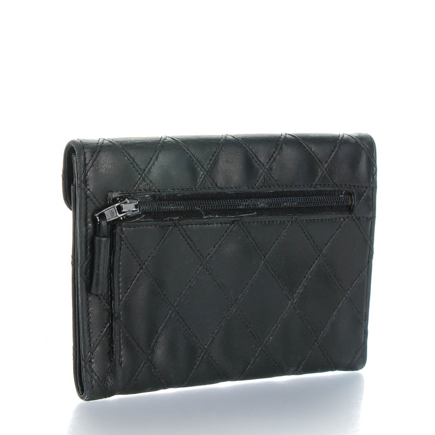 Chanel Lambskin Diamond Stitched Wallet Black 3 of 8