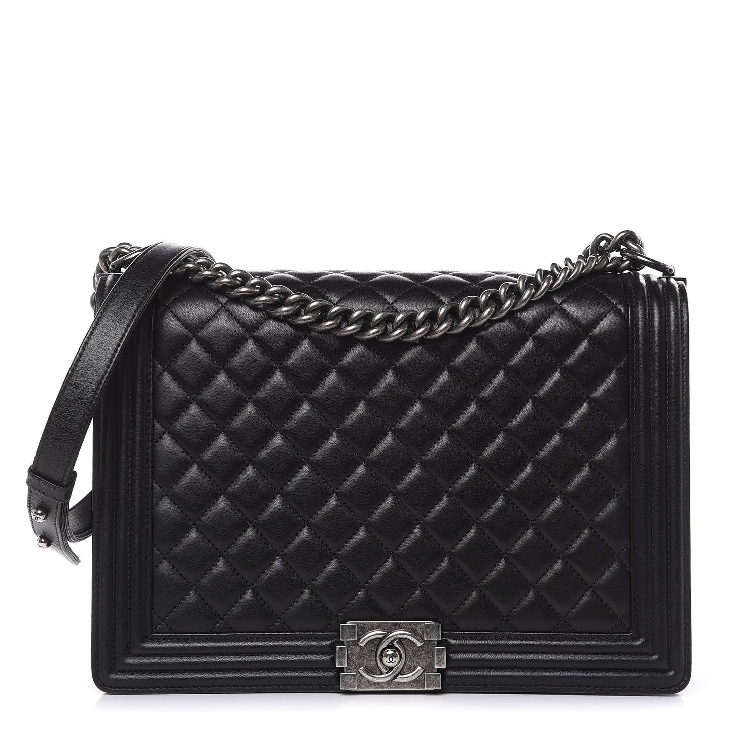 Lambskin Quilted Large Boy Flap Black