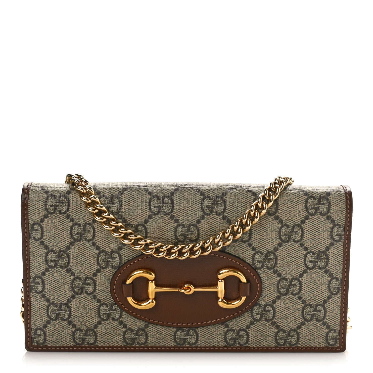 Gucci GG Supreme Monogram Azalea Calfskin Horsebit 1955 Wallet On Chain Beige Ebony Brown Sugar 1 of 8