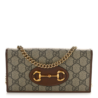 Gucci GG Supreme Monogram Azalea Calfskin Horsebit 1955 Wallet On Chain Beige Ebony Brown Sugar 1 of 8
