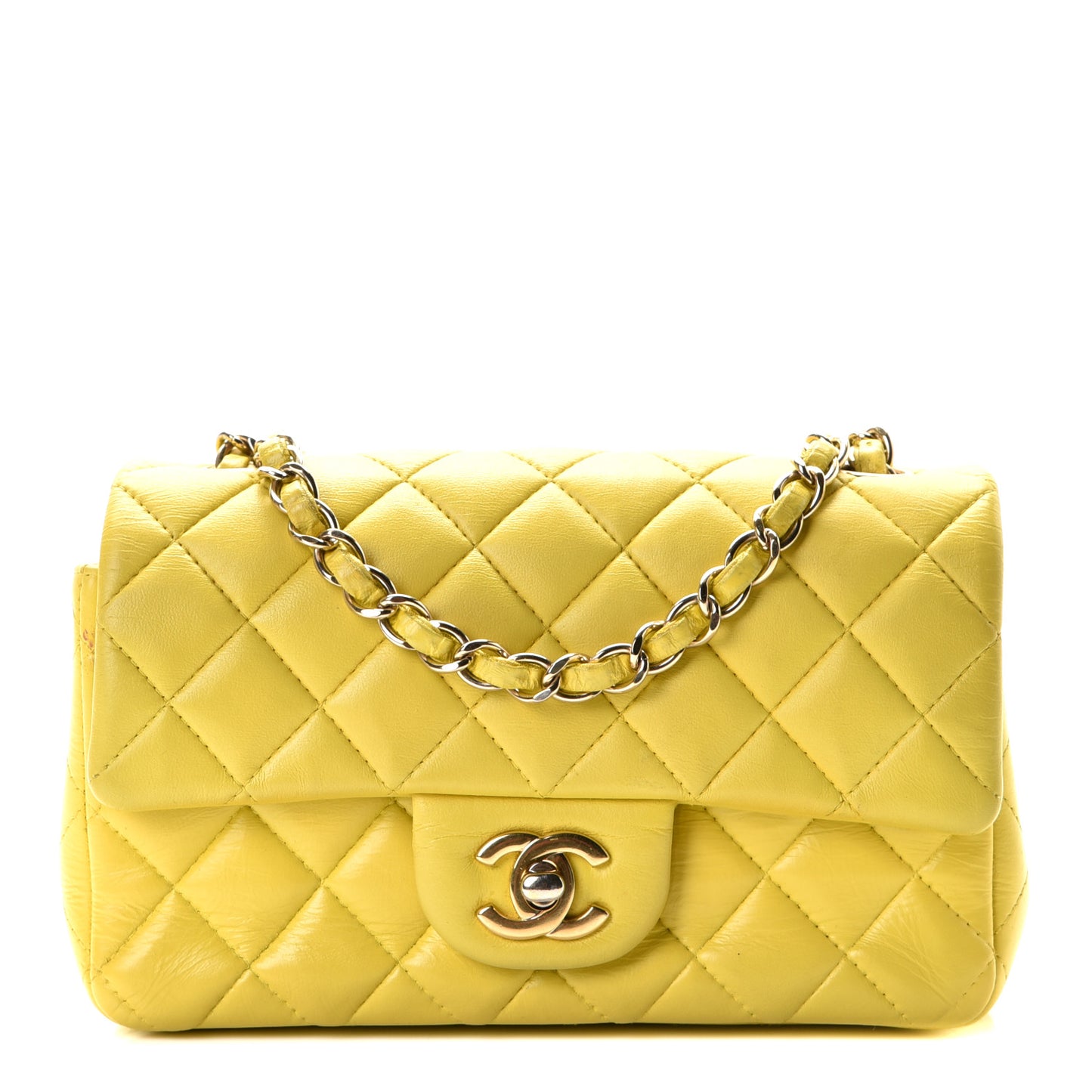 Lambskin Quilted Mini Rectangular Flap Light Yellow