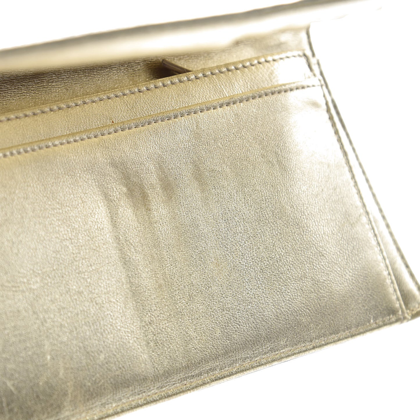 Metallic Patent Calfskin Quilted Lucky Symbols Yen Wallet Gold
