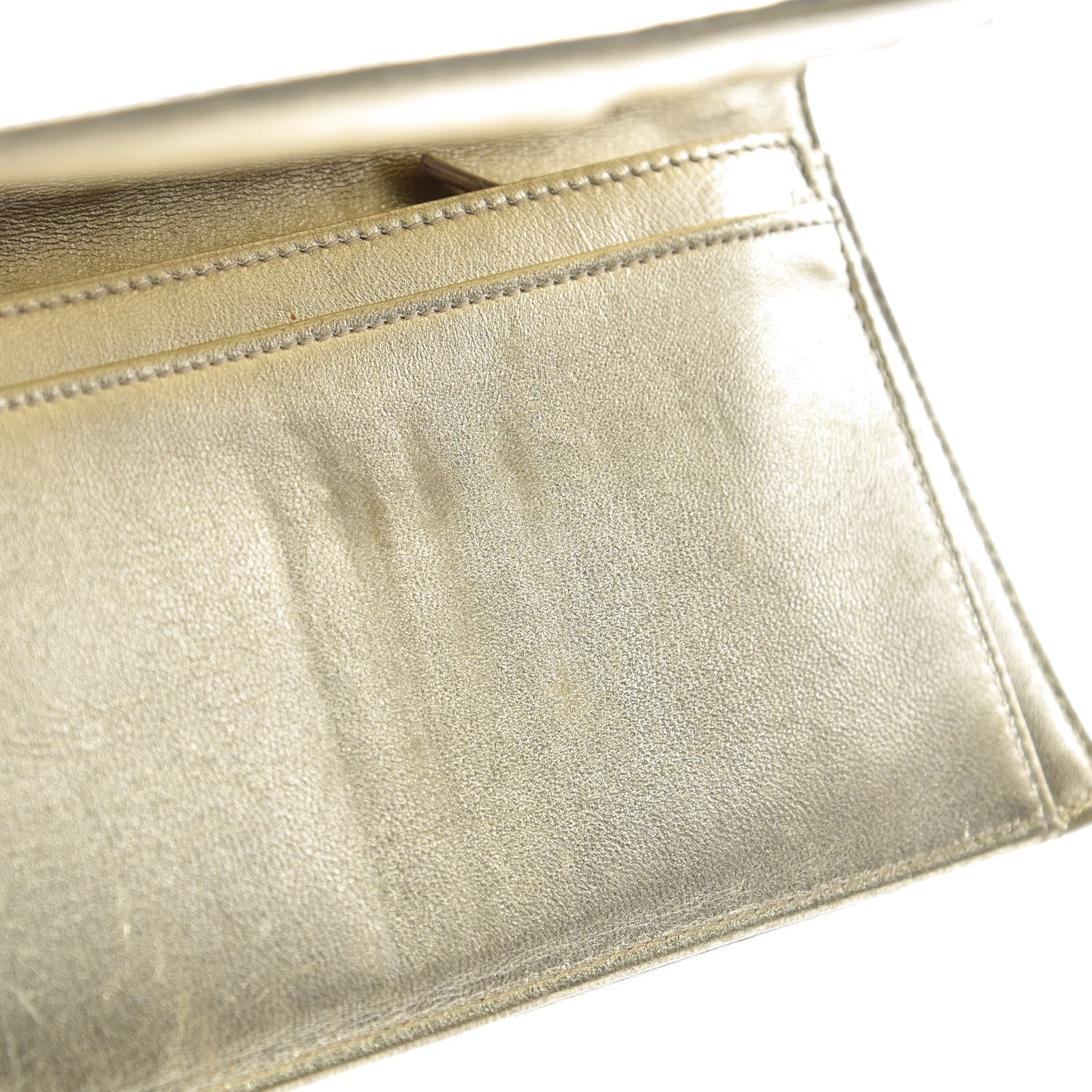 Chanel Metallic Patent Calfskin Quilted Lucky Symbols Yen Wallet Gold 13 of 16