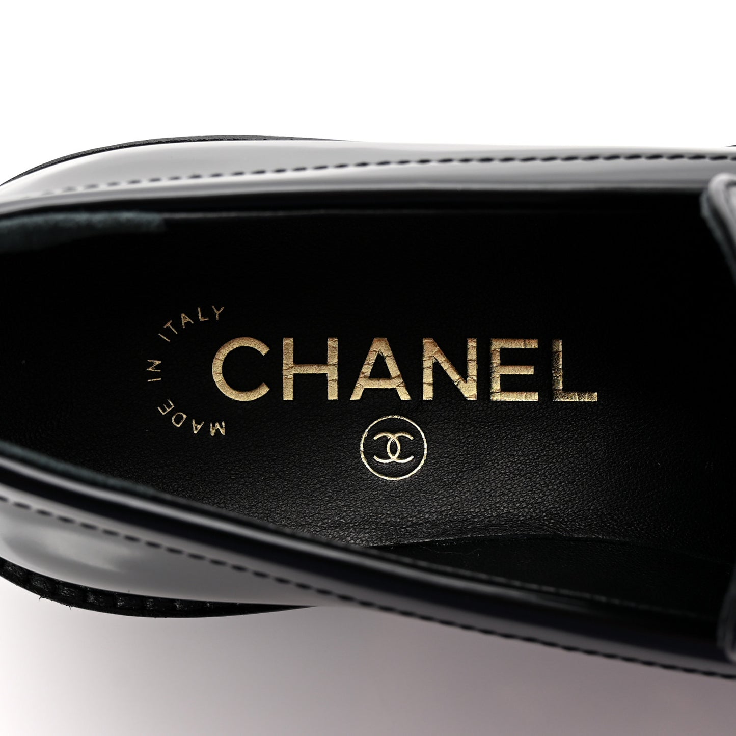 Shiny Calfskin Quilted CC Mocassin Loafers 35 Black