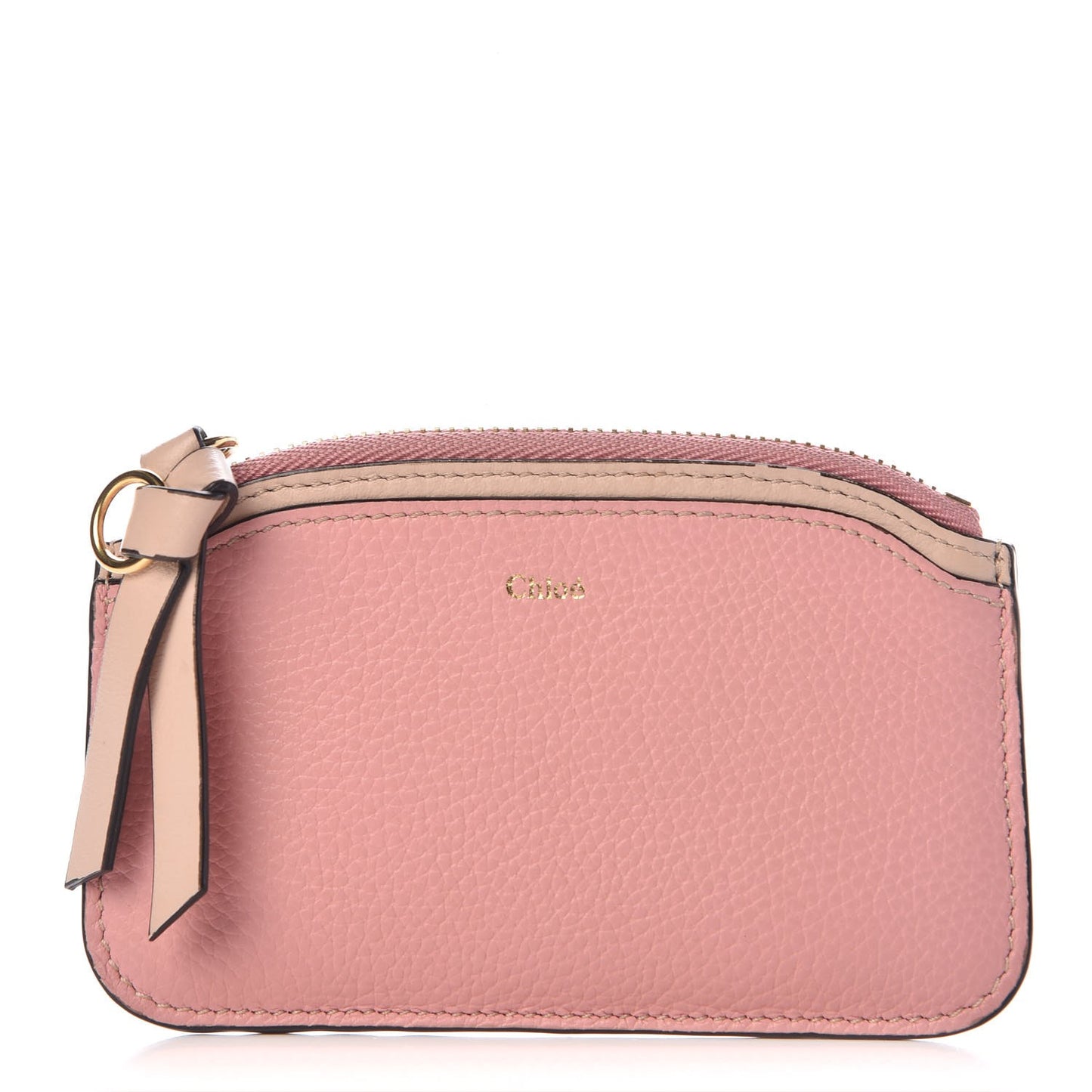 Calfskin Top Zip Card Case Anemone Pink