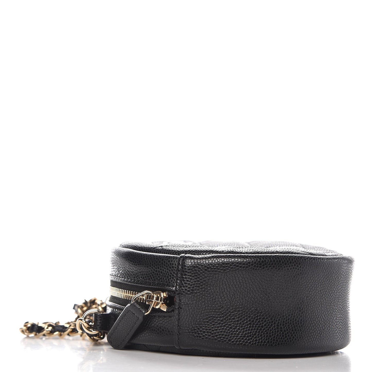 Caviar Quilted Round Clutch With Chain Black