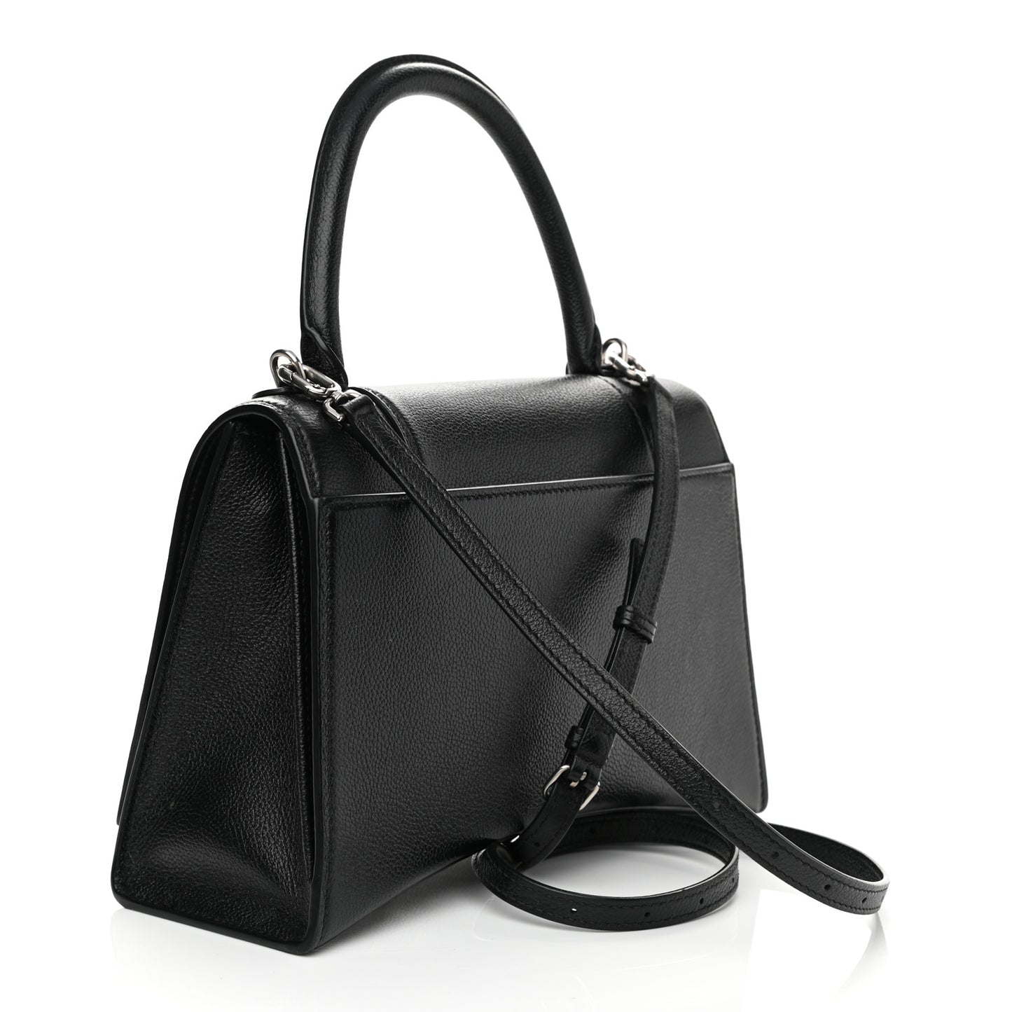 Grained Calfskin Medium Hourglass Top Handle Bag Black