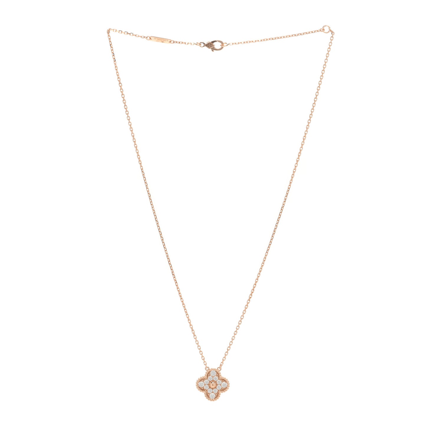 18K Rose Gold Diamond Vintage Alhambra Pendant Necklace