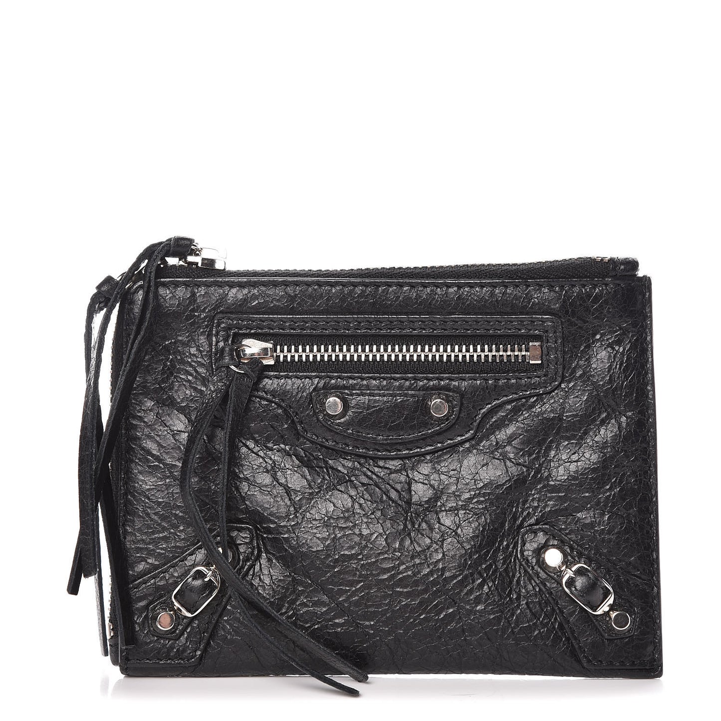 Agneau Arena Classic Silver Hardware Mini Pouch Black
