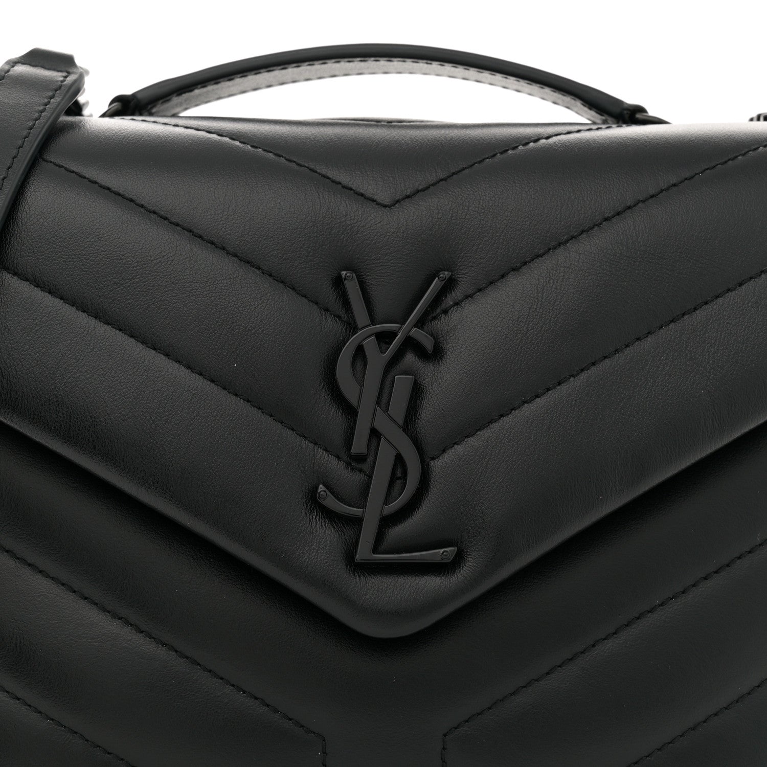 Saint Laurent Calfskin Y Quilted Monogram Monochrome Small Loulou Chain Satchel Black 8 of 12