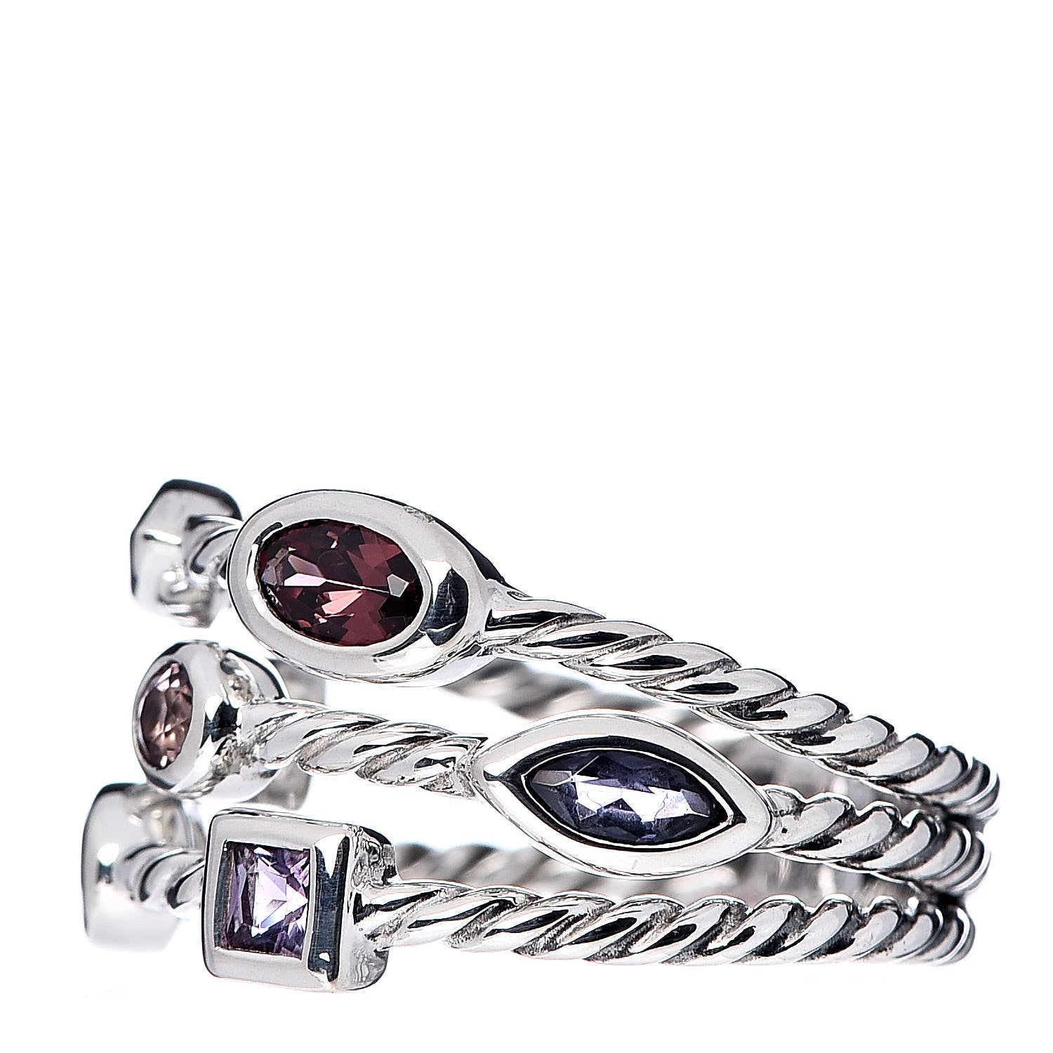 David Yurman Sterling Silver Amethyst Tourmaline Garnet Iolite Confetti 3 Row Ring 52 6 3 of 5