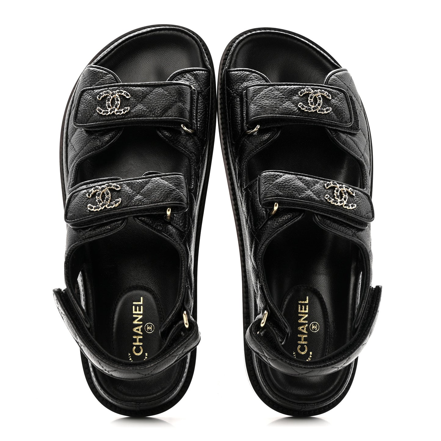 Grained Calfskin Velcro Dad Sandals 38.5 Black