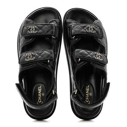 Chanel Grained Calfskin Velcro Dad Sandals 38.5 Black 11 of 24