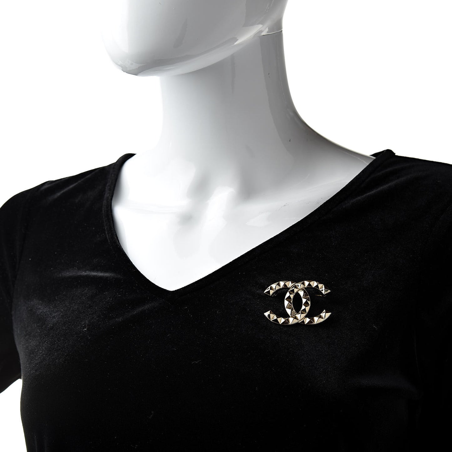 Studded CC Pin Brooch Gold