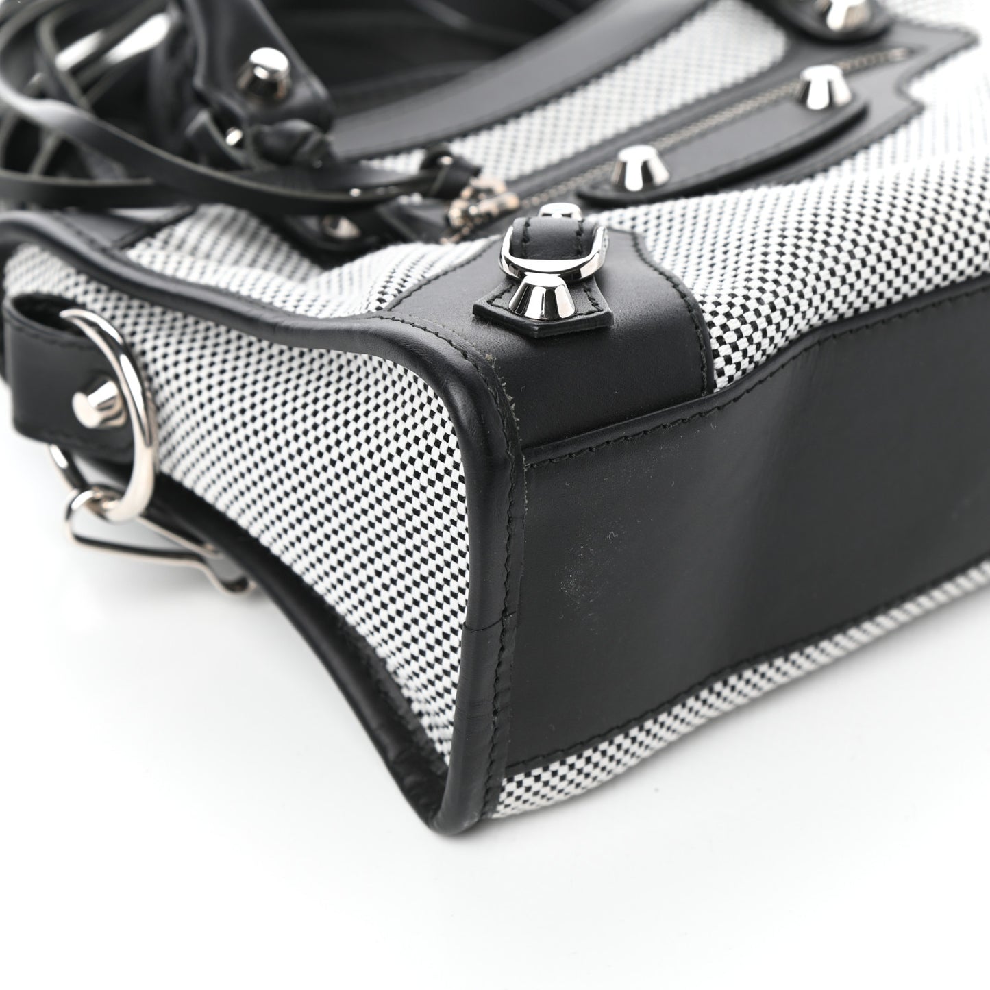 Calfskin Twill Classic Silver Hardware Mini City Black White