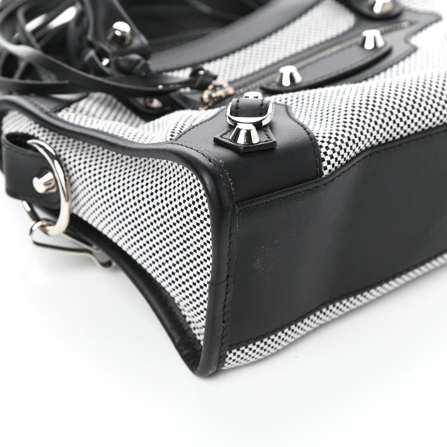 Balenciaga Calfskin Twill Classic Silver Hardware Mini City Black White 7 of 8