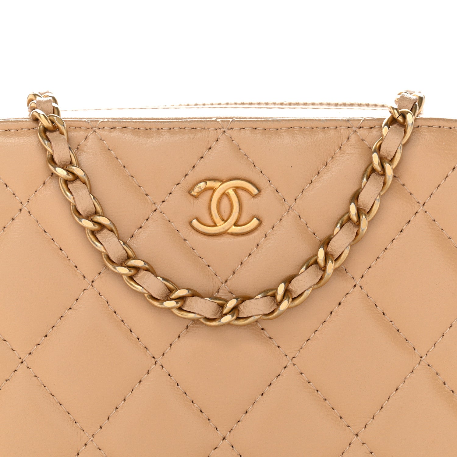 Chanel Lambskin Quilted CC Pearl Crush Camera Case Beige 1873984