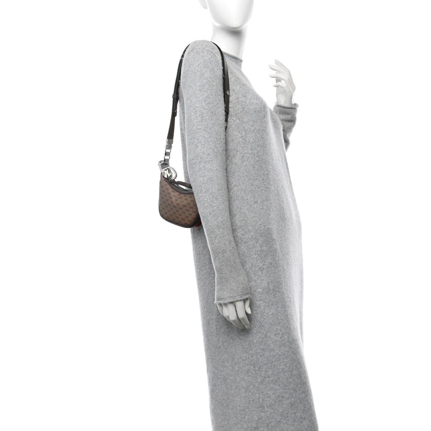 GG Supreme Monogram Textured Calfskin Web Mini Attache Hobo Beige Ebony New Acero