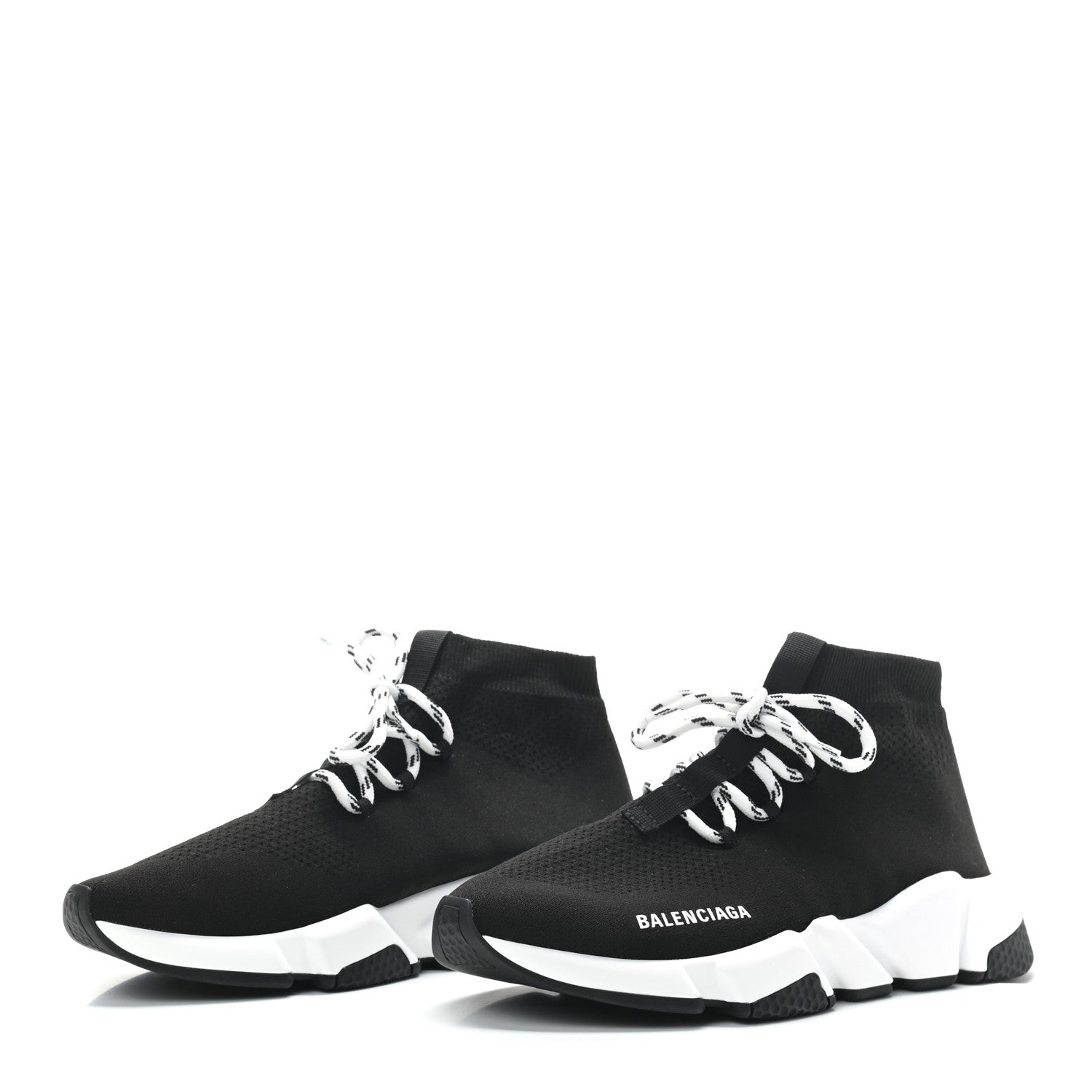 Balenciaga Recycled Knit Bi-Color Sole Womens Speed Lace Up Sneakers 40 Black White 3 of 8