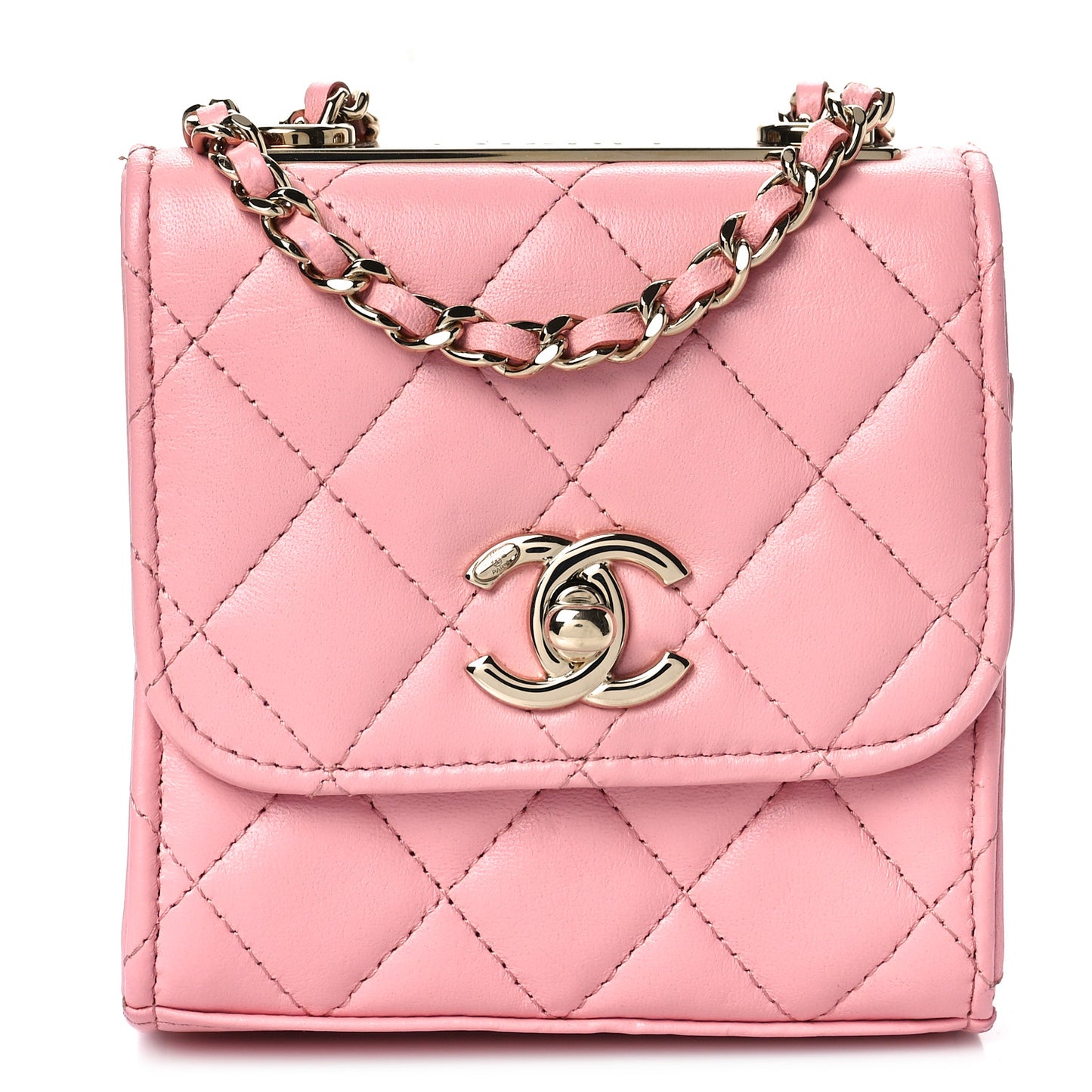 Lambskin Quilted Mini Trendy CC Clutch With Chain Pink