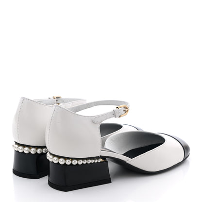 Chanel Shiny Goatskin Pearl Mary Jane Flats 35 White Black 4 of 9