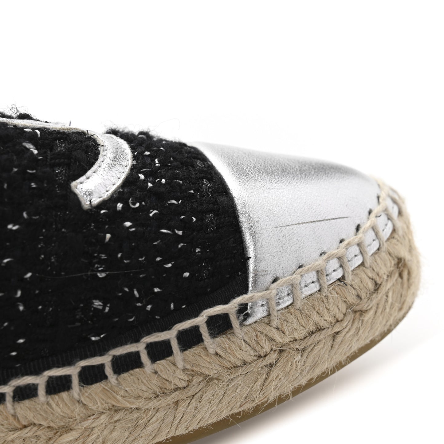 Metallic Lambskin Tweed CC Espadrilles 39 Black Silver