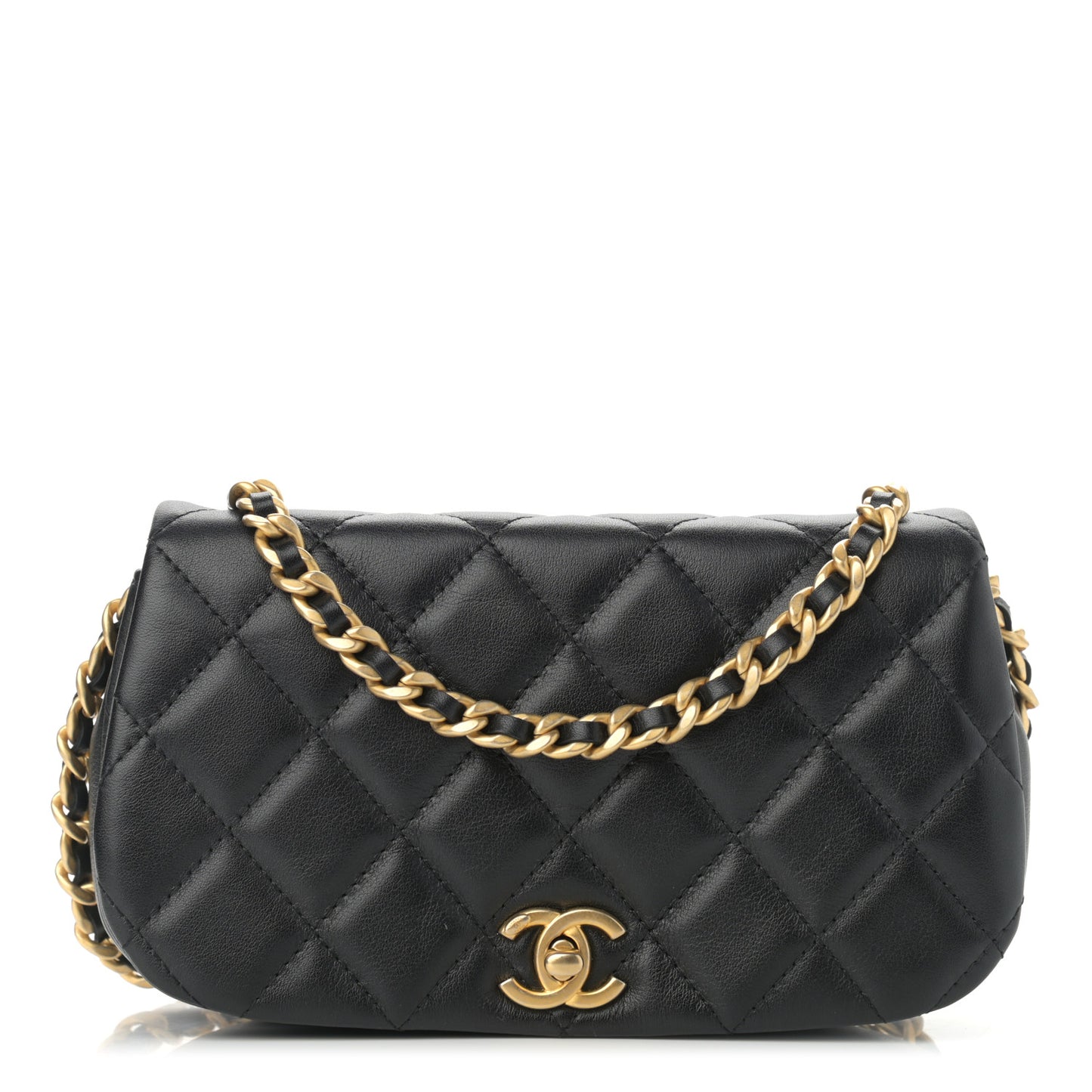 Calfskin Quilted Coco Mail Clutch With Chain Black