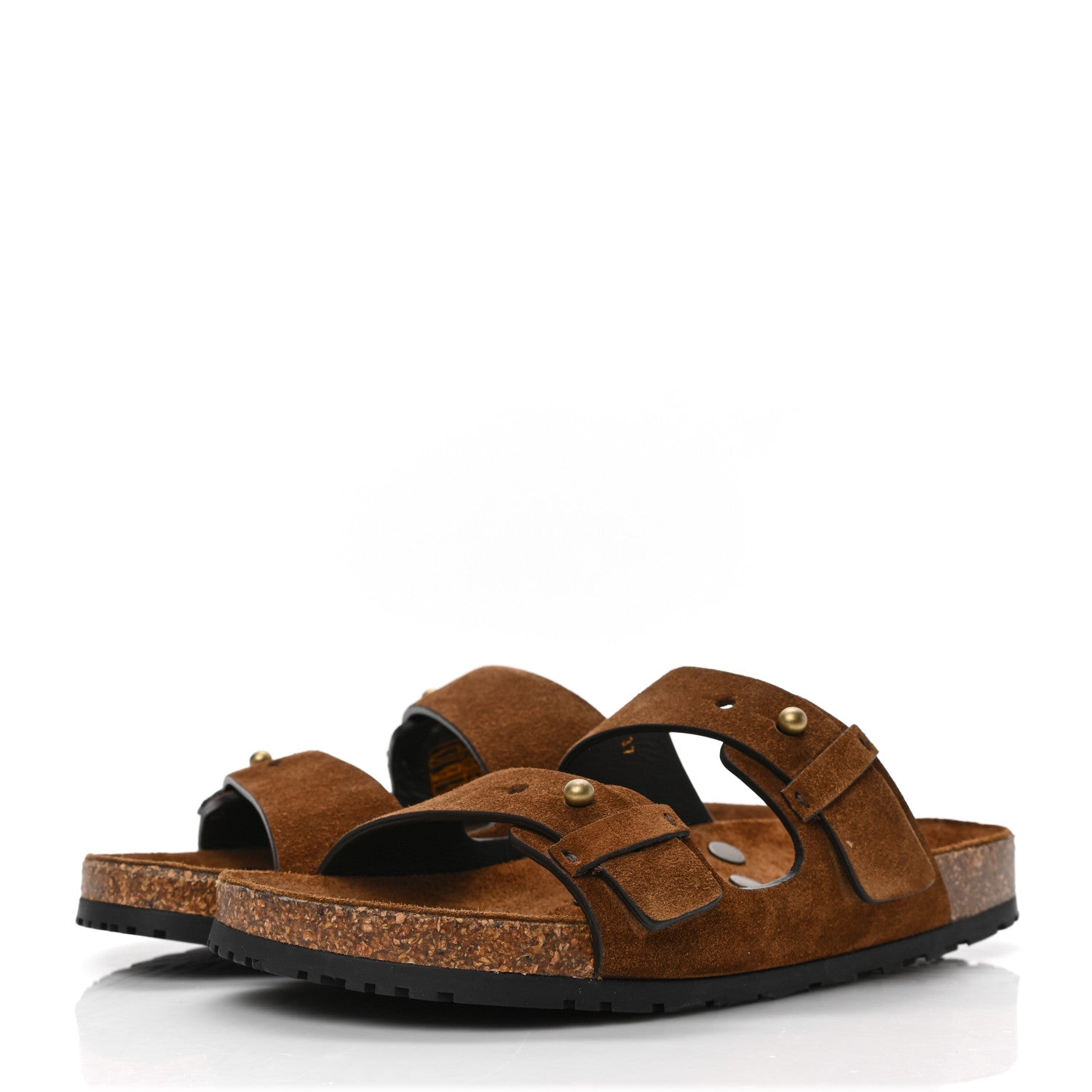 Saint Laurent Suede Jimmy 2Bridle Cross Slides 37 Brown 3 of 9