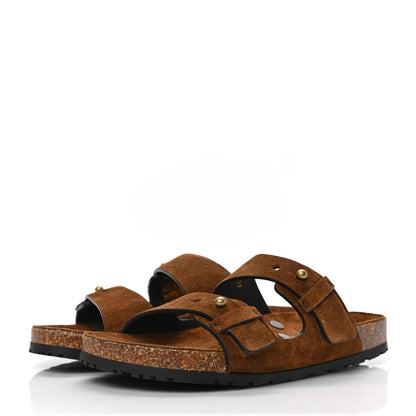 Saint Laurent Suede Jimmy 2Bridle Cross Slides 37 Brown 3 of 9