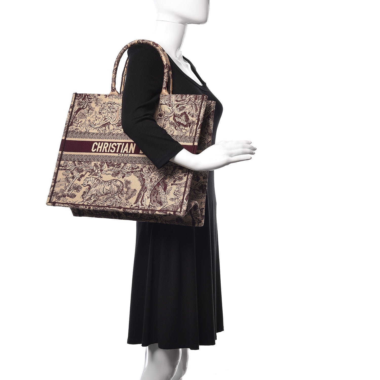 Christian Dior Canvas Embroidered Large Dioriviera Toile De Jouy Book Tote Burgundy 2 of 10