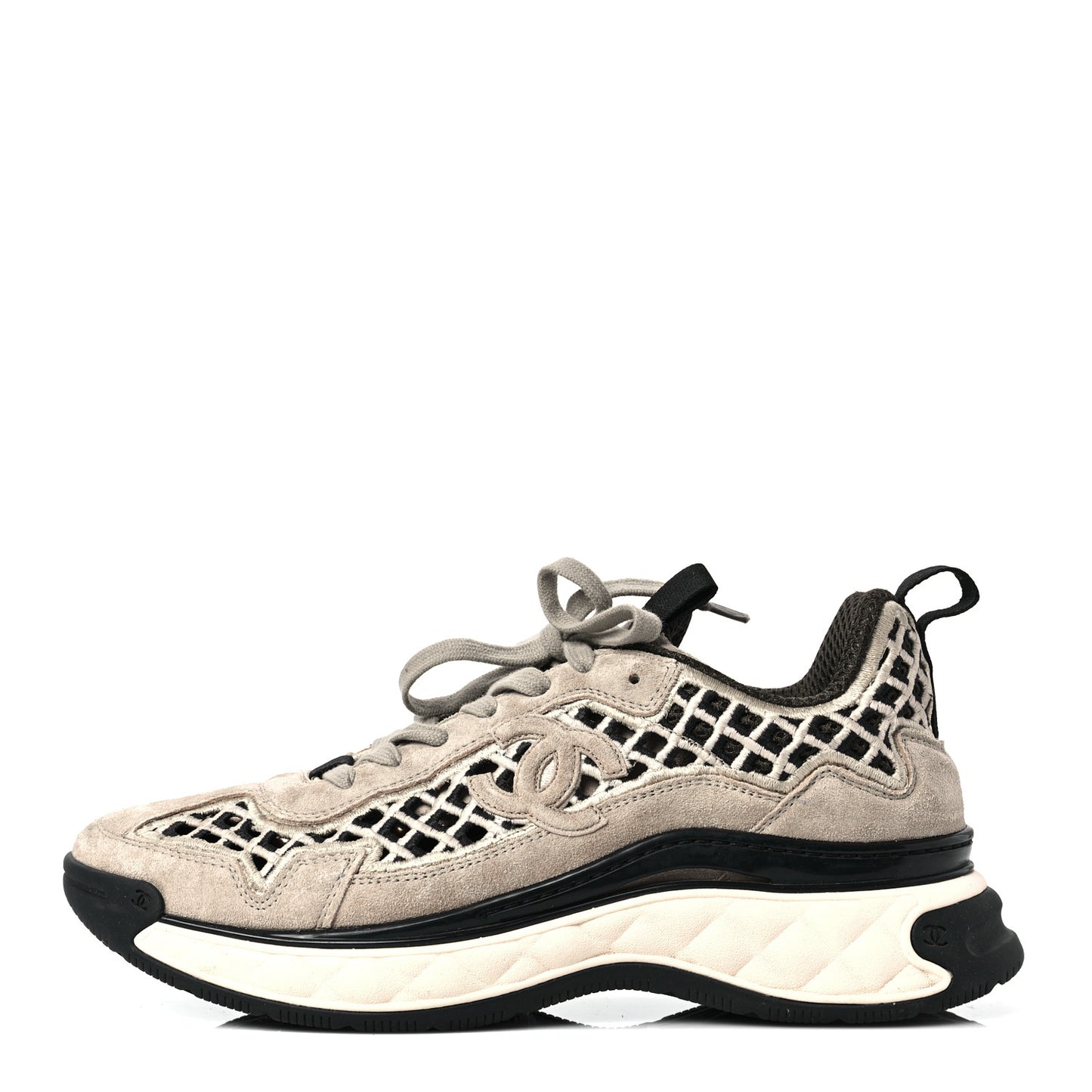 Suede Calfskin Embroidered CC Sneakers 38.5 Ecru Light Gray