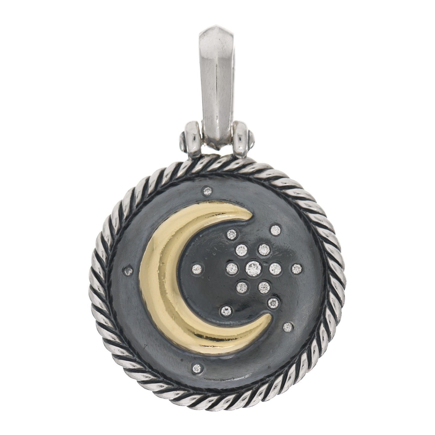 Sterling Silver 18K Yellow Gold Diamond Moon & Star Amulet Charm