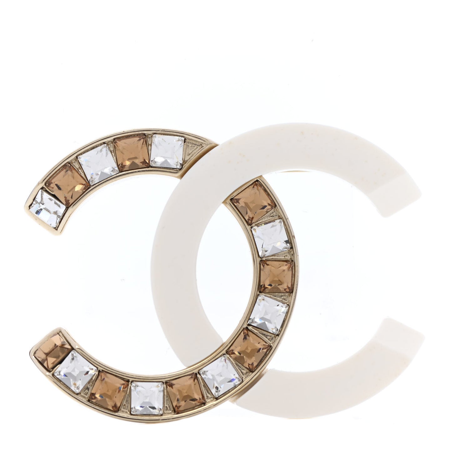 Resin Crystal Baguette CC Brooch Gold White